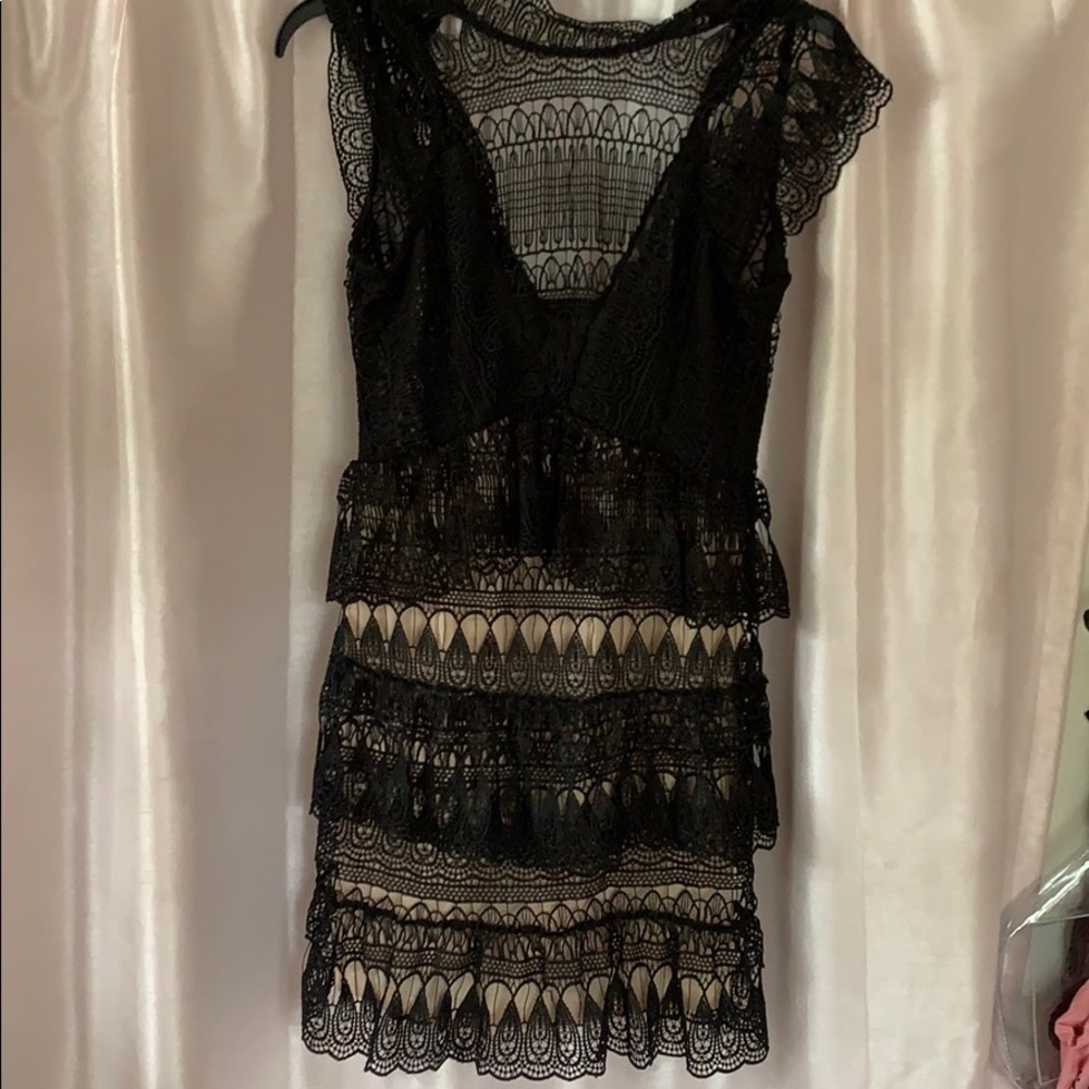 Aqua Black Lace Mini Dress